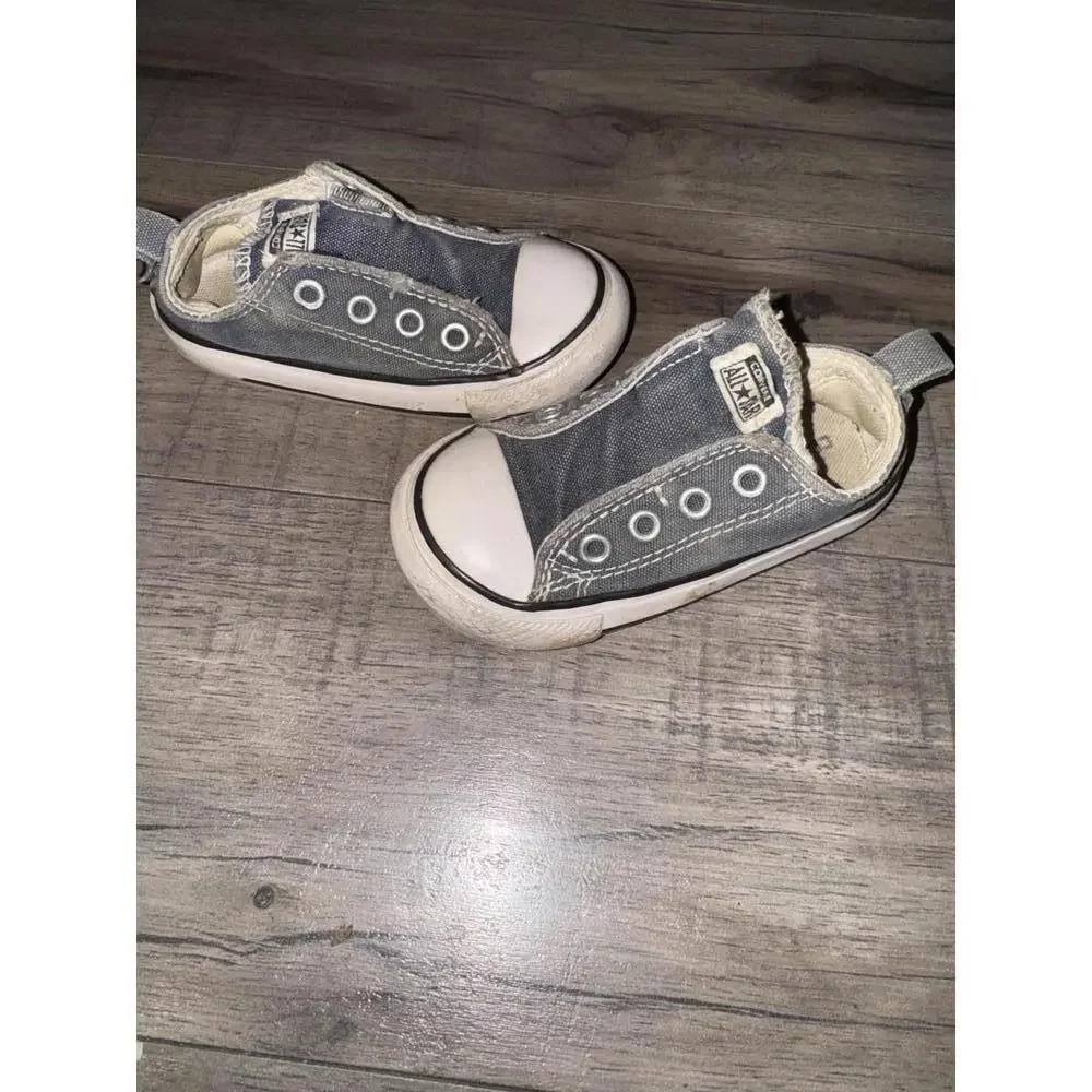 Toddler Converse Size 6 Slip On Sneakers Gray Denim Casual Summer Beach Preppy‎